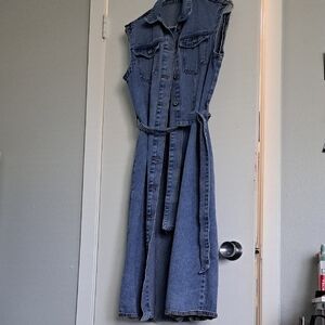 Sleeveless Denim Dress with Belt